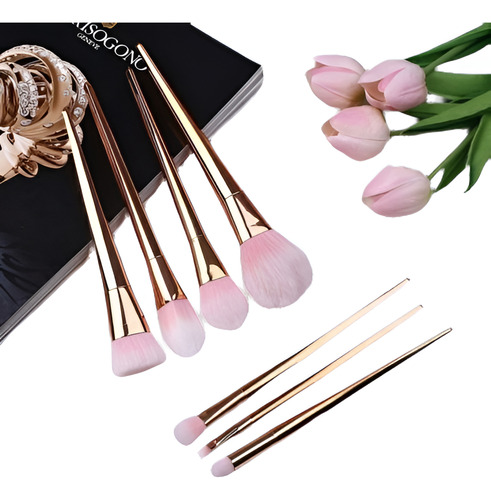 7pcs Maquillaje Oro Rosa Pinceles Set Polvo Fundación Deline