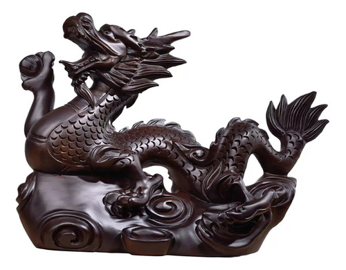 Figura Dragon Chino Dorado Escultura Feng Shui Con Esfera