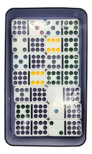Dominó 55 Fichas A Color Doble 9 Juego De Mesa Caja Metálica