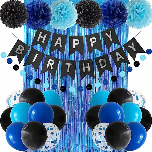 Decoraciones Cumpleaños Azul Y Negro Para Niños Y Hombres Pa