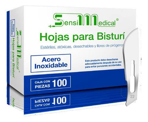 Hojas P/ Bisturi De Acero Inoxidable # 22 C/100 Sensimedical