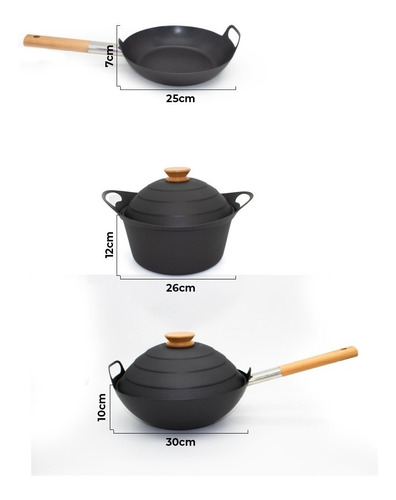 Set Wok Antiadherente 3 Piezas Negro Premium
