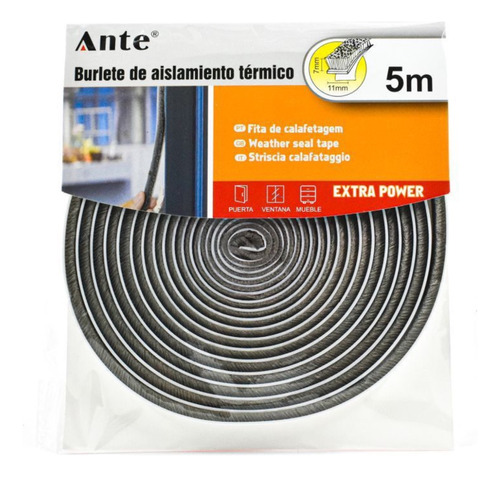 Burlete Aislante Térmico Puertas Ventanas Pelo Gris 5mx11mm