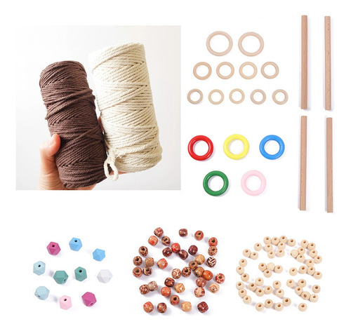 Kit Macramé Con Accesorios De Madera Dos Colores 200 Metros