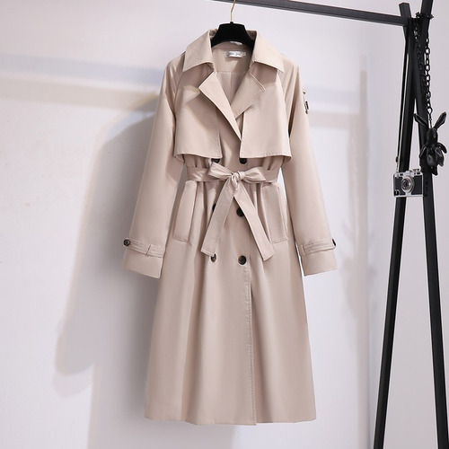 Gabardina Con Cinturón Y Doble Botonadura Y Solapa Para Muje