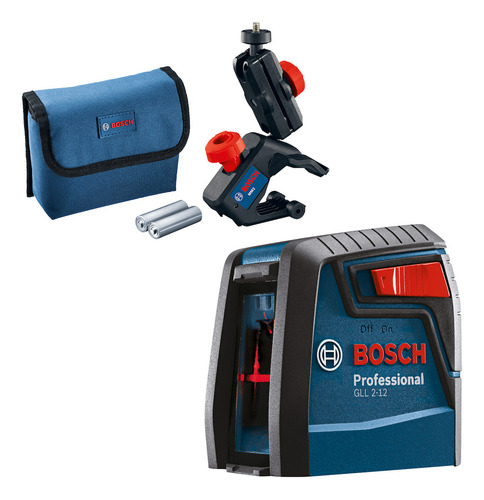 Nivel Láser Bosch GLL 2-12 Rojo de 2 Líneas Cruzadas 12m Alcance con Estuche para Alineación y Nivelación Precisa en Instalaciones, Construcción, Remodelación y Montaje de Muebles