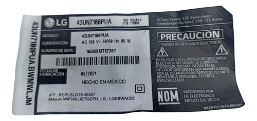 43un7100pua Lg Botonera Tarjeta Wifi Y Bocinas (Usado)