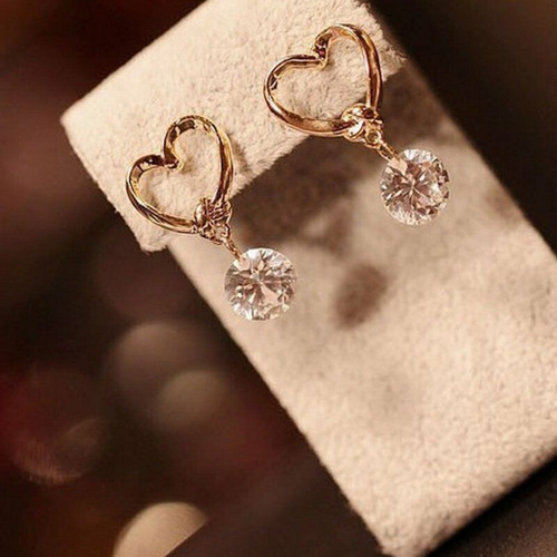 Pendientes De Corazón Con Diamantes De Imitación Para Mujer