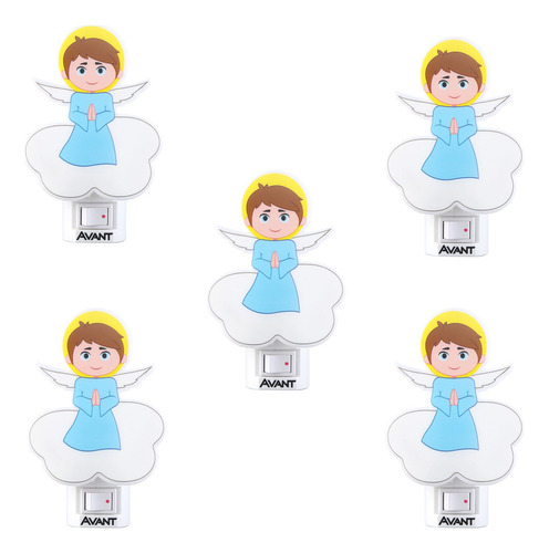Kit De 5 Luz Noturna De Quarto Infantil Led Anjinho 1w Avant Cúpula Azul-claro Estrutura Azul-claro 110v/220v