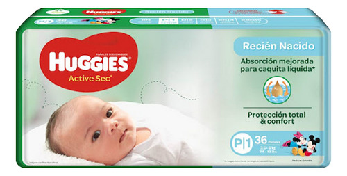 Imagen 1 de 1 de Pañal Bebe Active Talla P Huggies 36 Unid