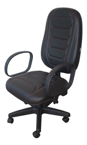 Cadeira Presidente Gamer Spider Efx Giratória Braços Corsa Cor Costura Vermelha / Couro Preto