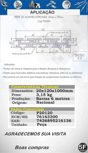 Imagem 2 de 8 de Perfil Estrutural Em Alumínio 20x120x1000mm