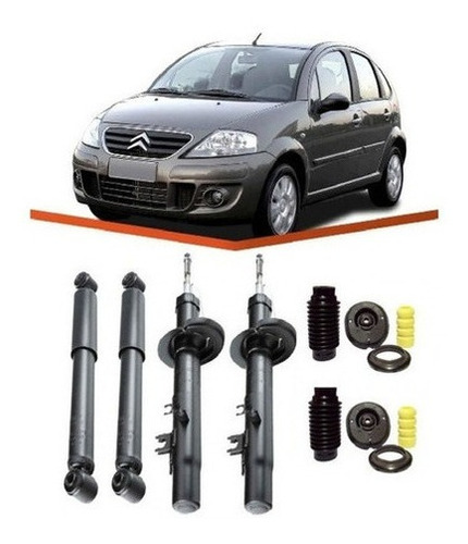 4 Amortecedores + Kit´s Do Batentes Do Citroen C3 Ano 13/19