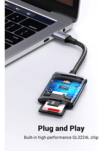 Lector De Tarjetas De Memoria Sd Y Tf Ugreen Con Cable Usb C