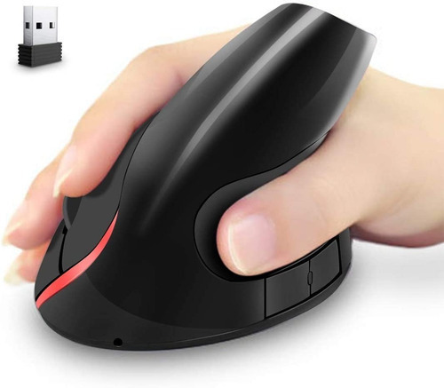 Mouse Ergonómico Vertical Recargable Inalámbrico Laptop Pc Color Negro