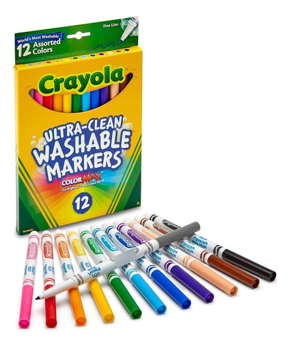 Plumones Marcadores 12 Colores Punta Fina Crayola Lavables 