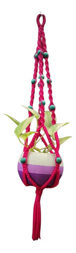 Porta Maceta Colgante De Macrame Con Cuentas De Colores