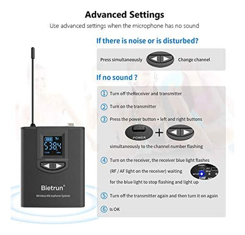 Bietrun Uhf Micrófono Inalámbrico De Solapa Lavalier, Rango
