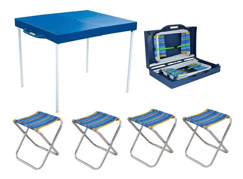 Mesa Valija Camping Maletin Plegable Practica 4 Banquitos