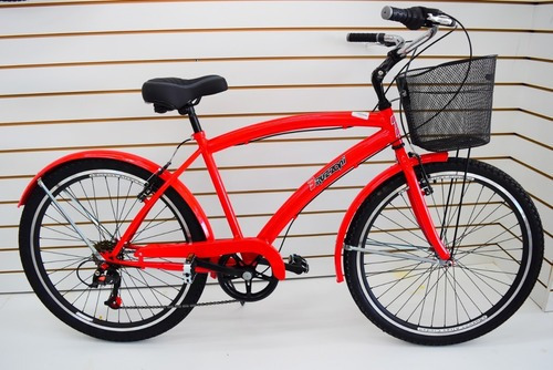 Bicicleta Paseo Unisex Rodado 26 Bruzzoni 6 Velocidades Color Rojo