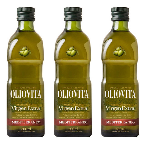 Aceite De Oliva Oliovita Mediterraneo Vidrio X 500ml Pack X3