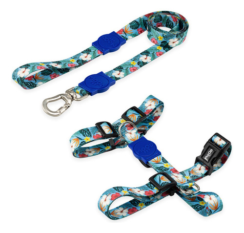 Coleira Peitoral Com Guia Para Cachorro Pet Cães Mood Pet Cor Sunny Azul Tamanho Pequeno