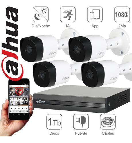 Kit Seguridad Dahua Full Hd Cctv Dvr 4ch + 4 Camaras  Exter.