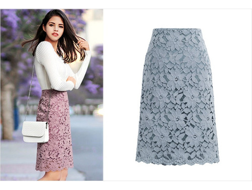Falda Midi Nueva De Encaje Para Mujer De Talla Grande, Falda
