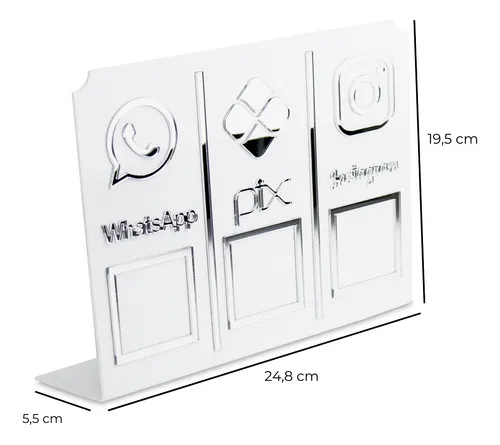 comprar Display Placa 3 Em 1 Whatsapp Pix Instagram Qr Code Branco Branco e prata