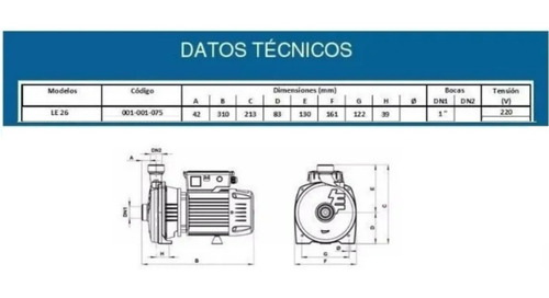 Imagen 2 de 3 de Bomba De Agua Centrífuga Elektrim Le26 Altura Monofásica 1hp