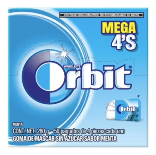 Goma De Mascar Wrigley's Orbit Mega 4's Sabor Menta 50 Pzas