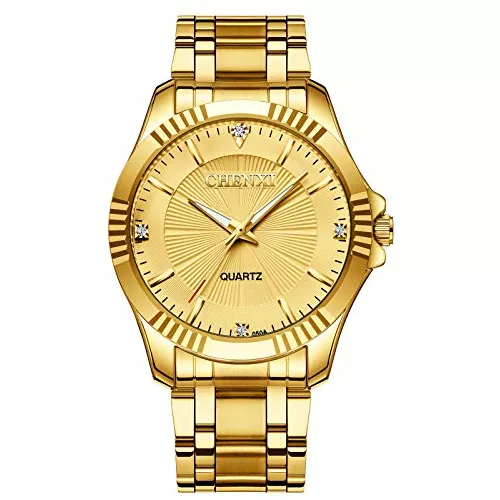 Reloj de acero inóxidable dorado con cristales estilo clásico para hombre  Fq-005