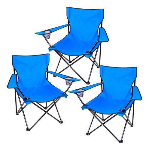 Set 3 Sillas Plegables Playa Alberca Camping Jardin Paseos Color Azul