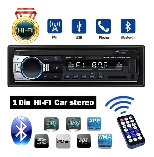 Reproductor Mp3 1 Din Con Bluetooth Y Auxiliar Para Auto