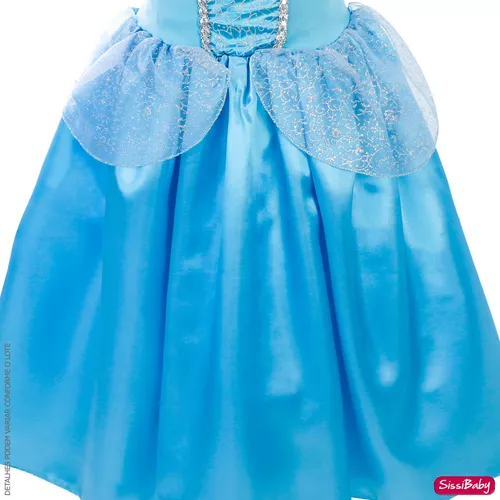 Vestido Cinderela Azul Princesa Disney Luxo Menina Infantil