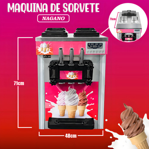 Máquina De Sorvete Expresso 3 Sabores Conservação Noturna 220V