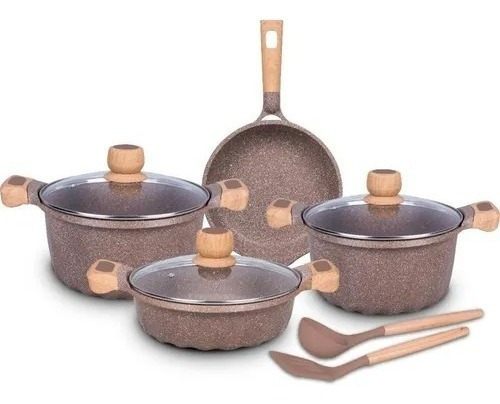 Juego De Olla Roca Volcanica Antiadherente 9pcs 100% Ecolog.