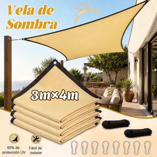 4x3m Malla Sombra Para Jardin Beige 95%anti-uv Mallasombras