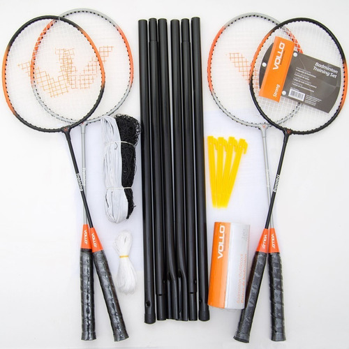 Kit Vollo Badminton: 4 Raquetes, 3 Petecas E Rede.