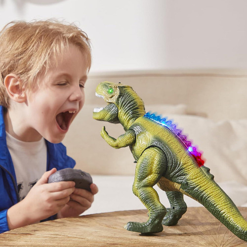 Dinosaurio Control Remoto Steam Life Verde Con Luz Y Sonido