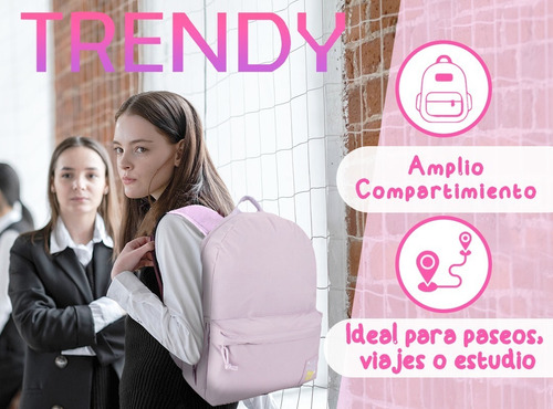 Mochila De Mujer Tela Resistente Liviana Organizador Cartera Color Rosa