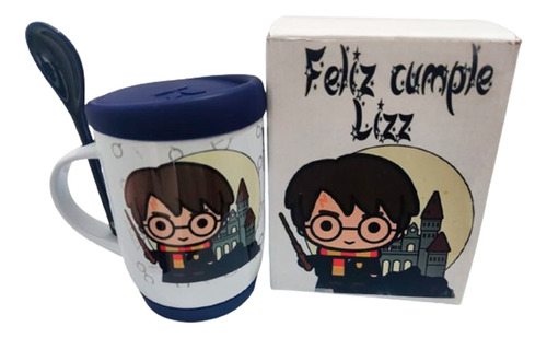 Mug Tapa Base Silicona Y Cuchara Harry Potter Personalizado