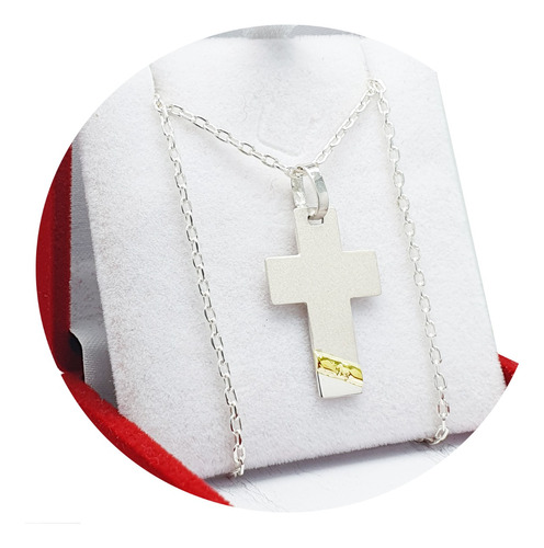 Conjunto Plata Y Oro 18kts Cruz Cristo Cadena 60cm Forcet A3