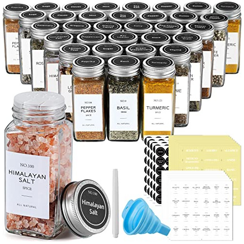 25 Pcs Spice Jars With Labels - Glass Spice Jars With S...