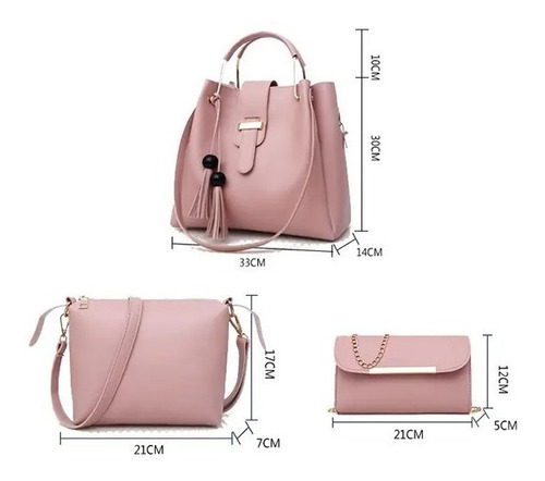 Imagen 2 de 8 de Set 3 Bolsas Mujer Borla Moda Cartera Crossbody Tote Hobo Pu