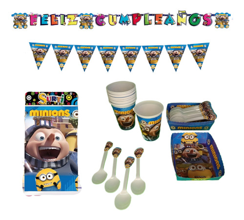 Kit Decoracion Completo Vasos+platos Minions 12niños