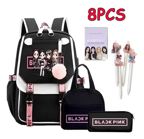 Juego De Mochila Juvenil Coreana Kpop Blackpink De 8 Piezas