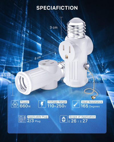 Adaptador De Enchufe Con 2 Clavijas E26/e27 Paquete De 2