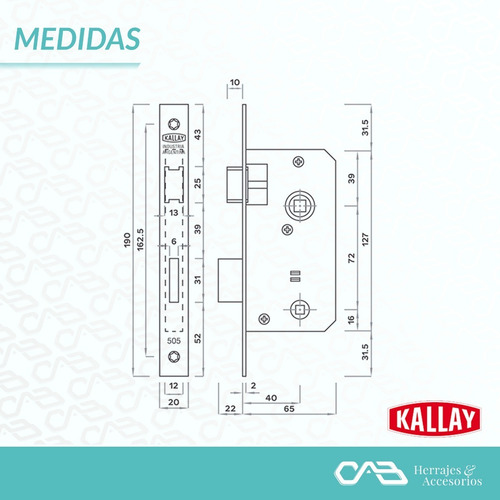Cerradura Para Puerta Placa Interior Baño Kallay 505