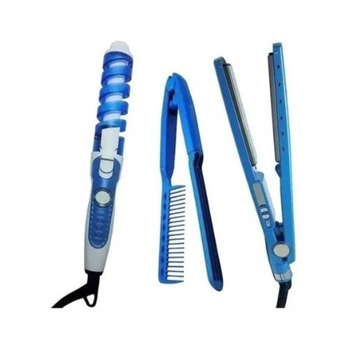 Kit Plancha, Rizador Y Cepillo De Cabello 3 En 1 Profesional